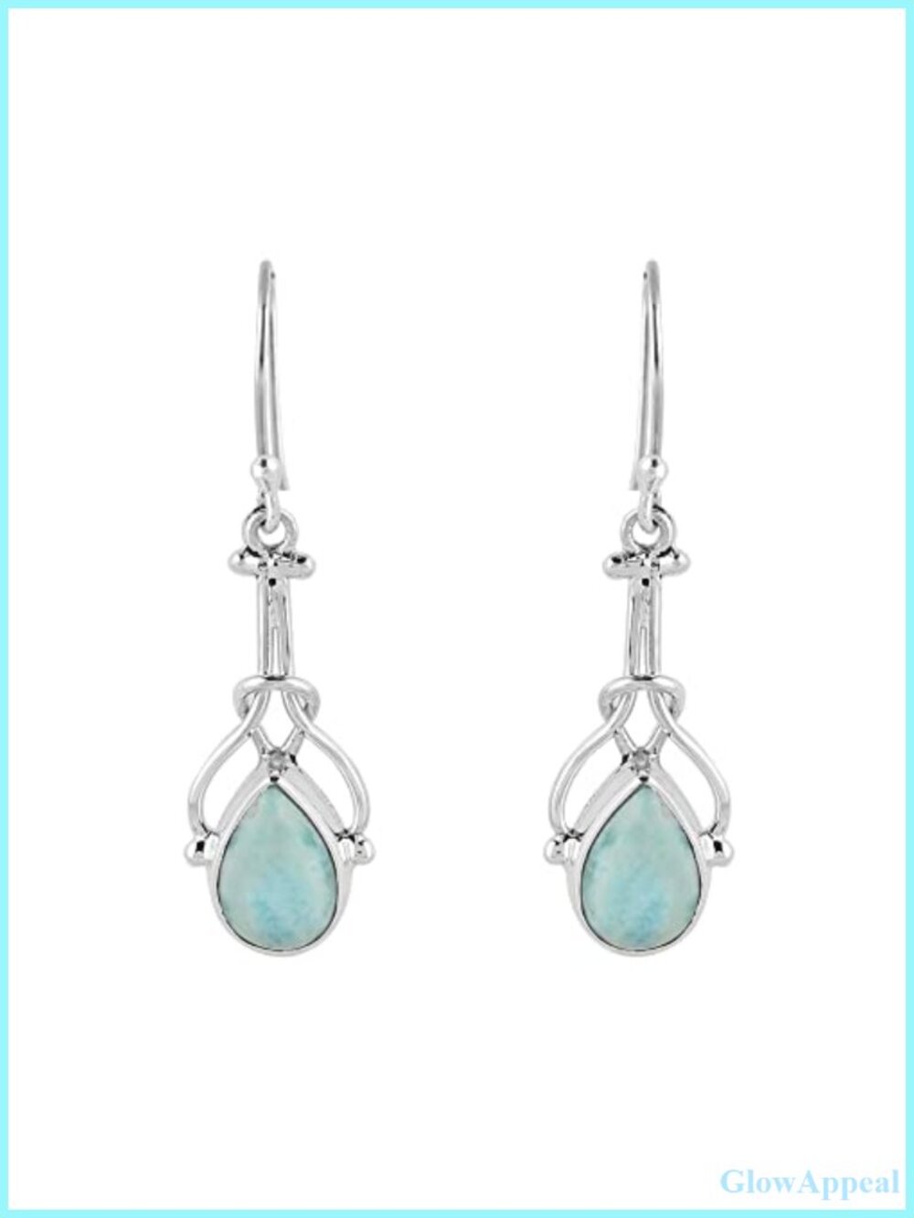 Larimar Dangle Earrings 925 Sterling Silver Pear Drop Handmade Jewelry